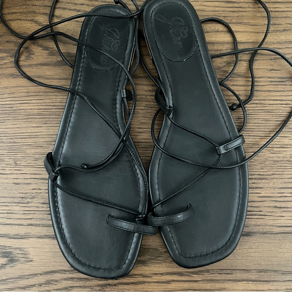 J. Crew Leather Lace Up Sandals in Black size 10